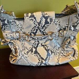 Via Spiga Snake Print Shoulder Bag in Black and Cream